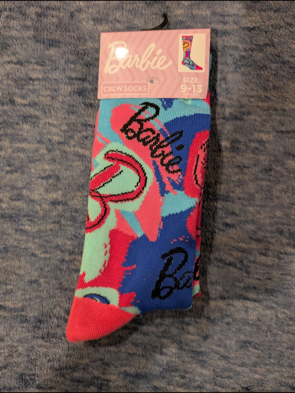 Barbie Crew Socks NWT - Bright Blue, Pink & Mint Pattern